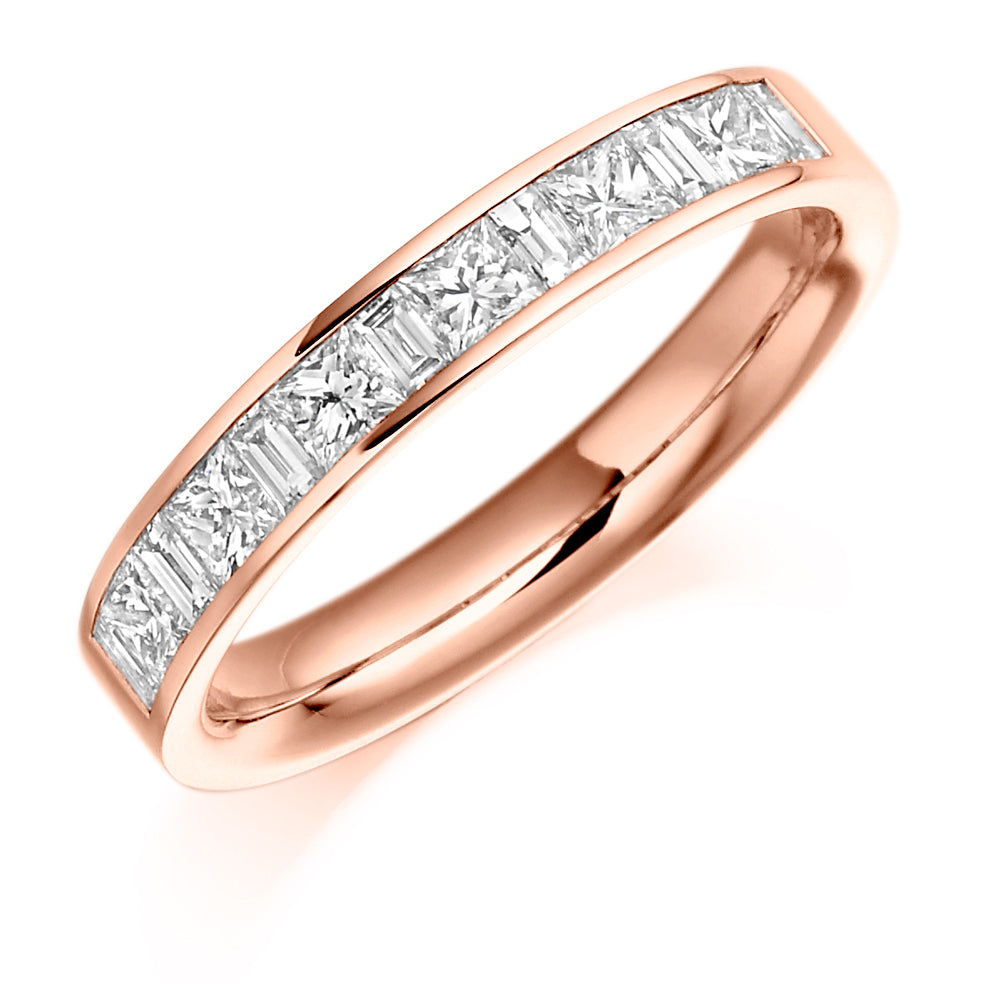 Princess Cut And Baguette Cut Diamond Eternity Ring In Rose Gold