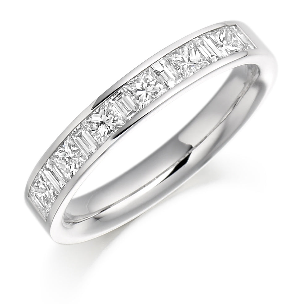 Princess Cut And Baguette Cut Diamond Eternity Ring In white gold