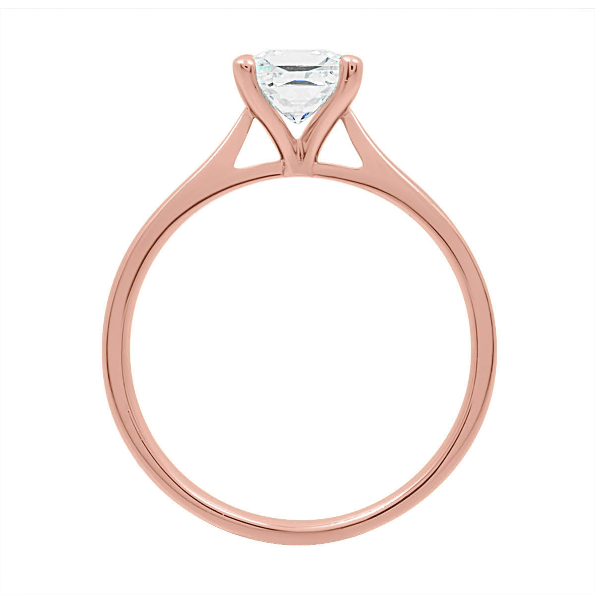 Princess Cut Diamond Ring in rose gold in an upright position