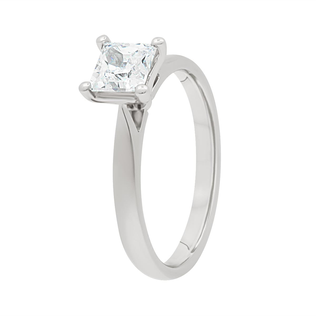 Princess Cut Diamond Ring in white gold at an angled positiion