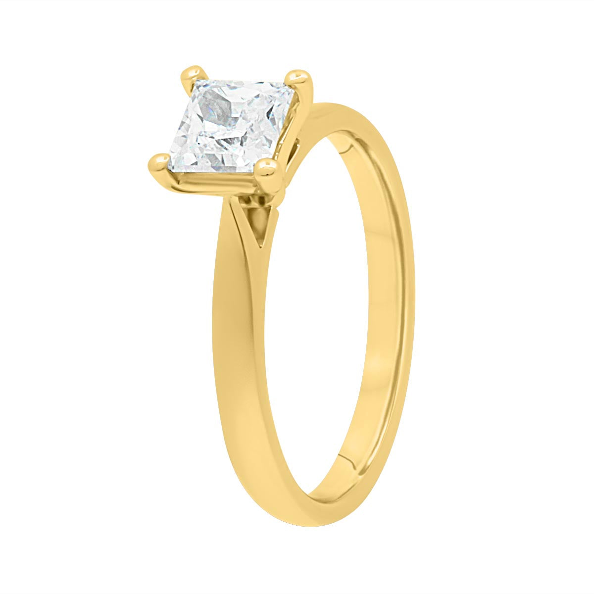Princess Cut Diamond Ring in yellow gold upright at an angle
