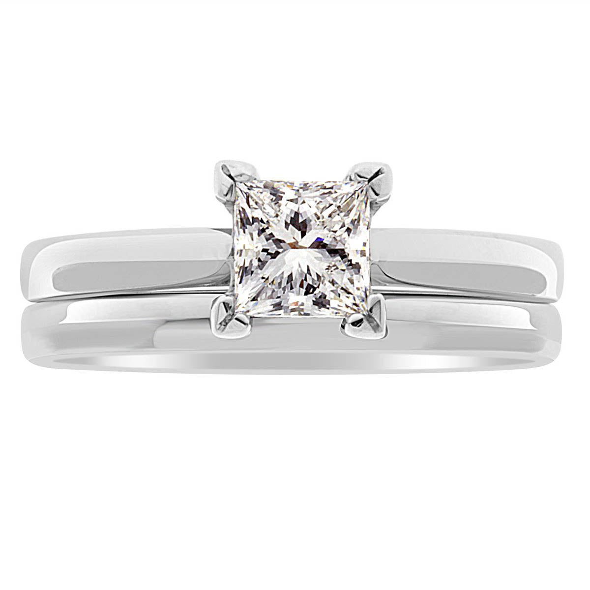 Princess Cut Solitaire  engagement ring in white gold with a matching wedding ring