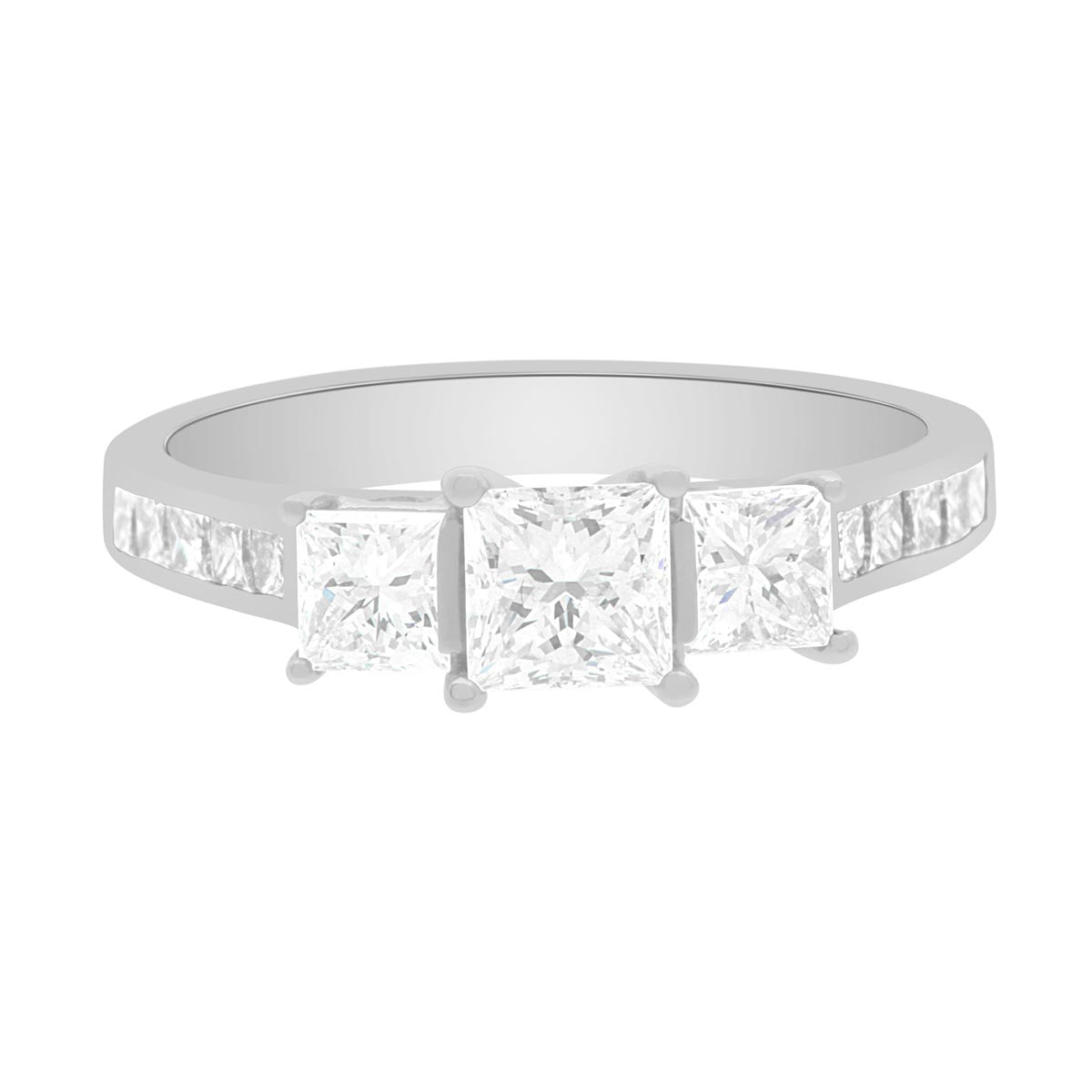 Princess Cut Diamond Trilogy Engagement Ring with Platinum Pave Set Band - 'Poppy'