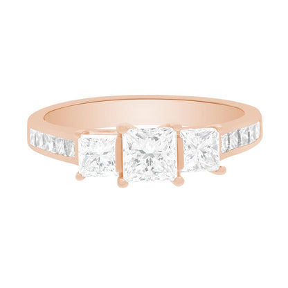 Princess Cut Trilogy Engagement Ring in rose gold 