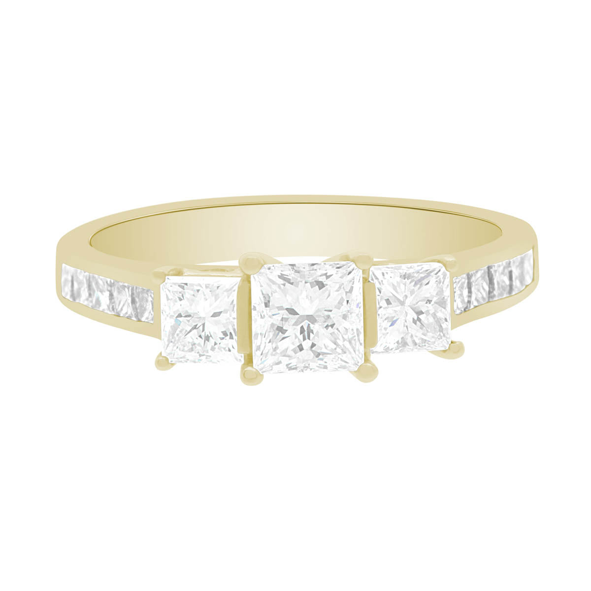 Princess Cut Trilogy Engagement Ring in yellow gold