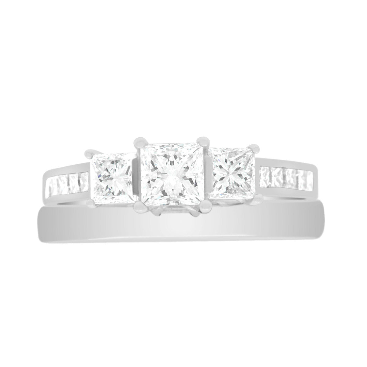 Princess Cut Diamond Trilogy Engagement Ring with Platinum Pave Set Band - 'Poppy'