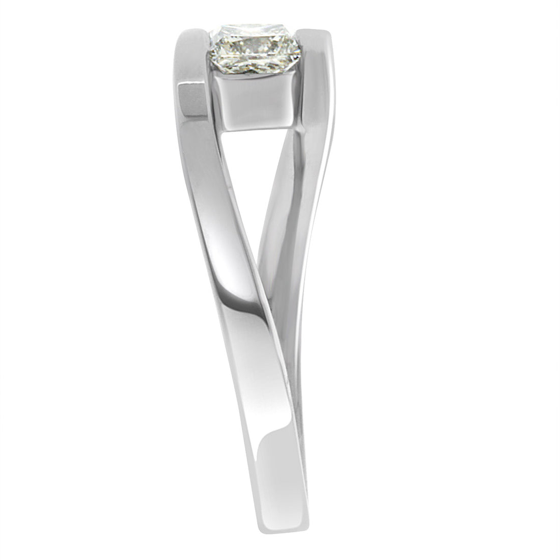 Princess Solitaire Engagement Ring made from platinum standing upright