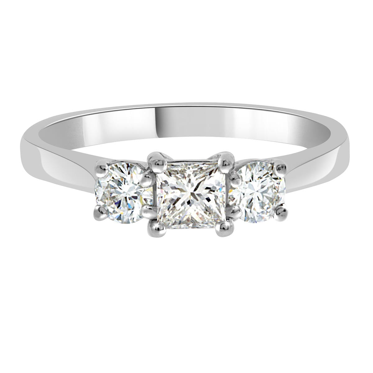 Three Stone Princess Cut and Round Diamond Engagement Ring with Platinum Set Band - 'Abigail'