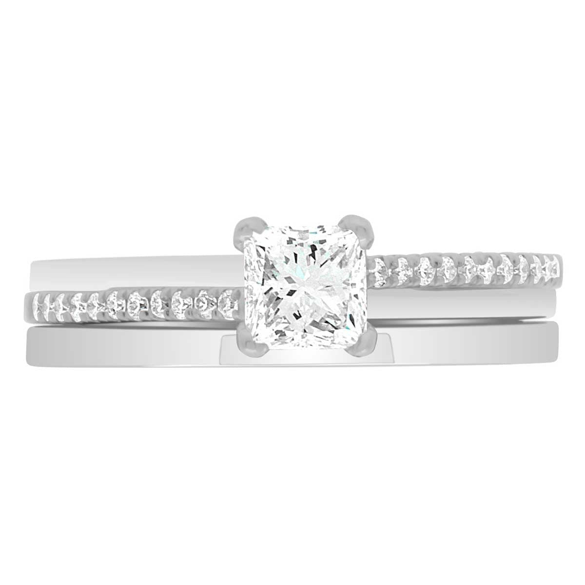 Princess Cut Diamond Crossover Shank Engagement Ring with Platinum Band - 'Deborah Promise'