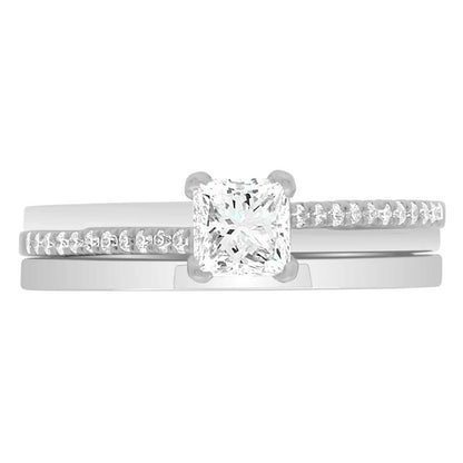 Promise Ring Style made from platinum and pictured with a platinum plain wedding ring