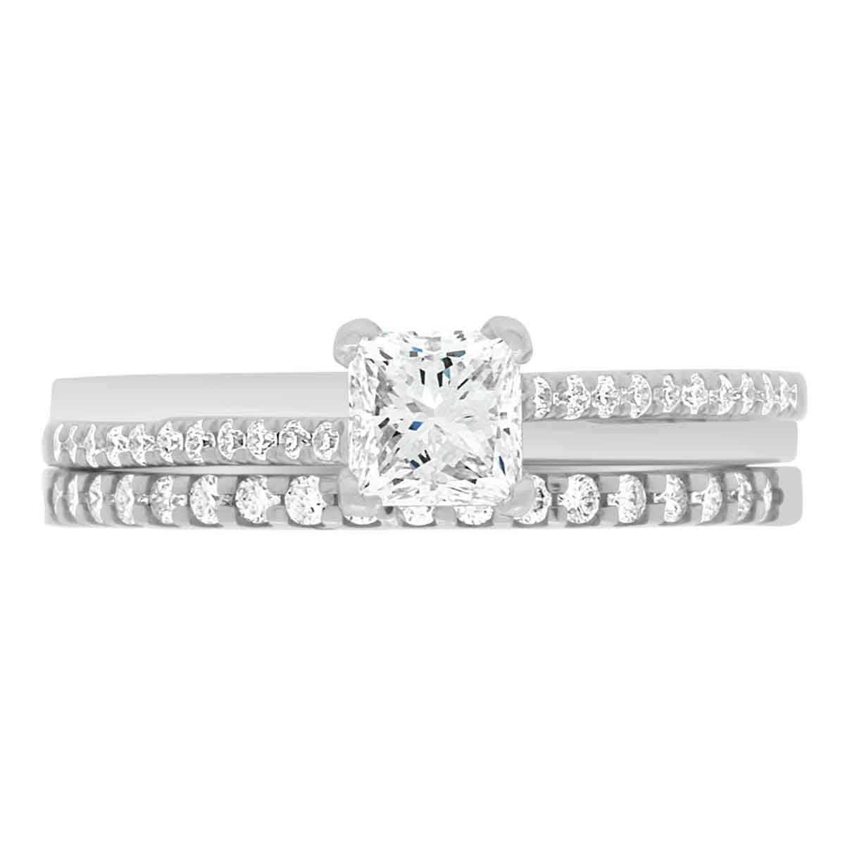 Princess Cut Diamond Crossover Shank Engagement Ring with Platinum Band - 'Deborah Promise'