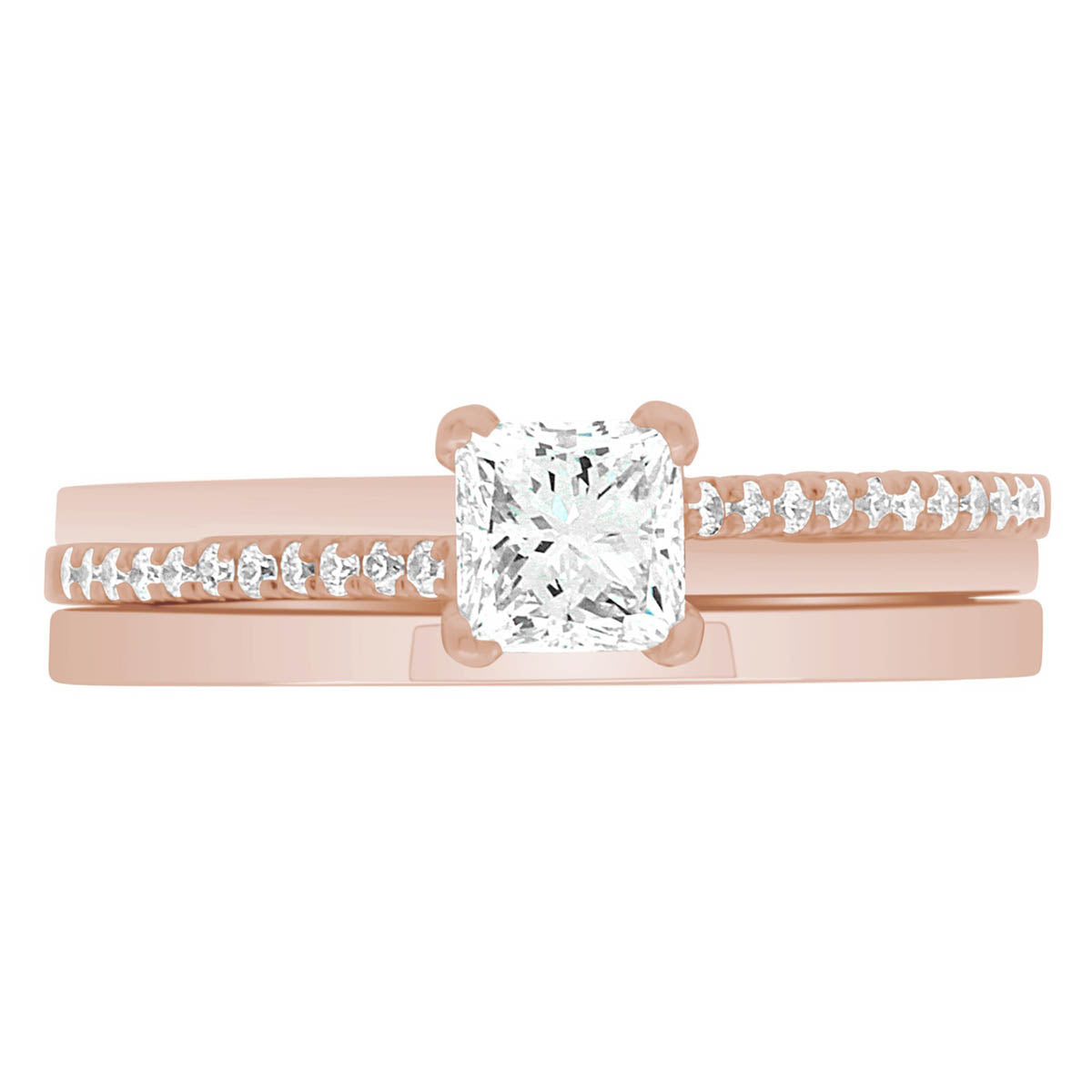 Promise Ring Style made from rose gold pictured with a plain wedding ring