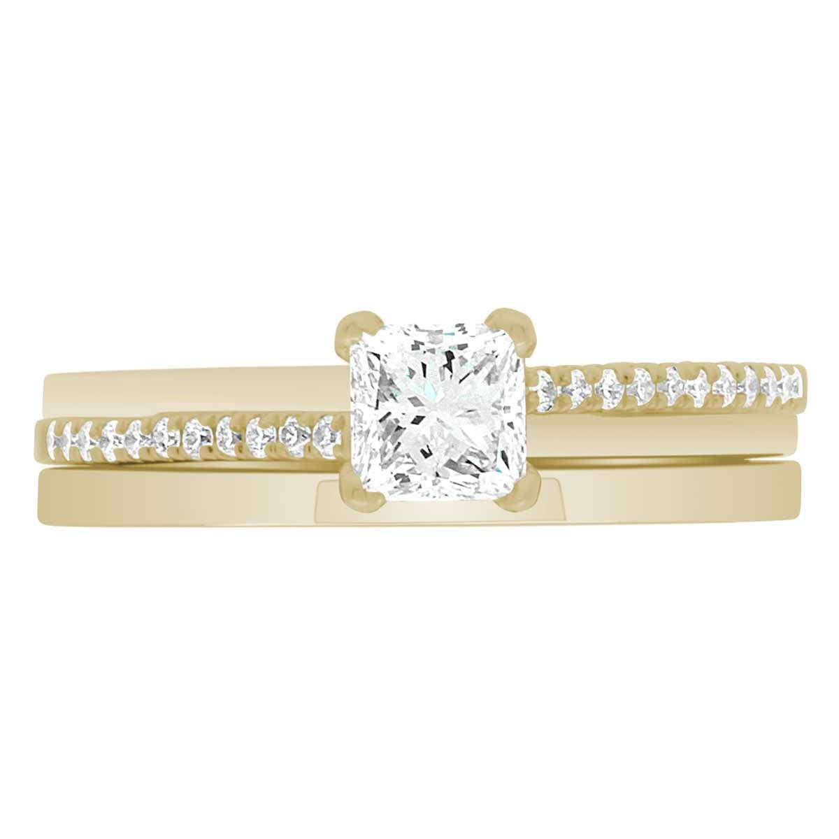 Promise Ring Style made from yellow gold pictured with a plain wedding ring