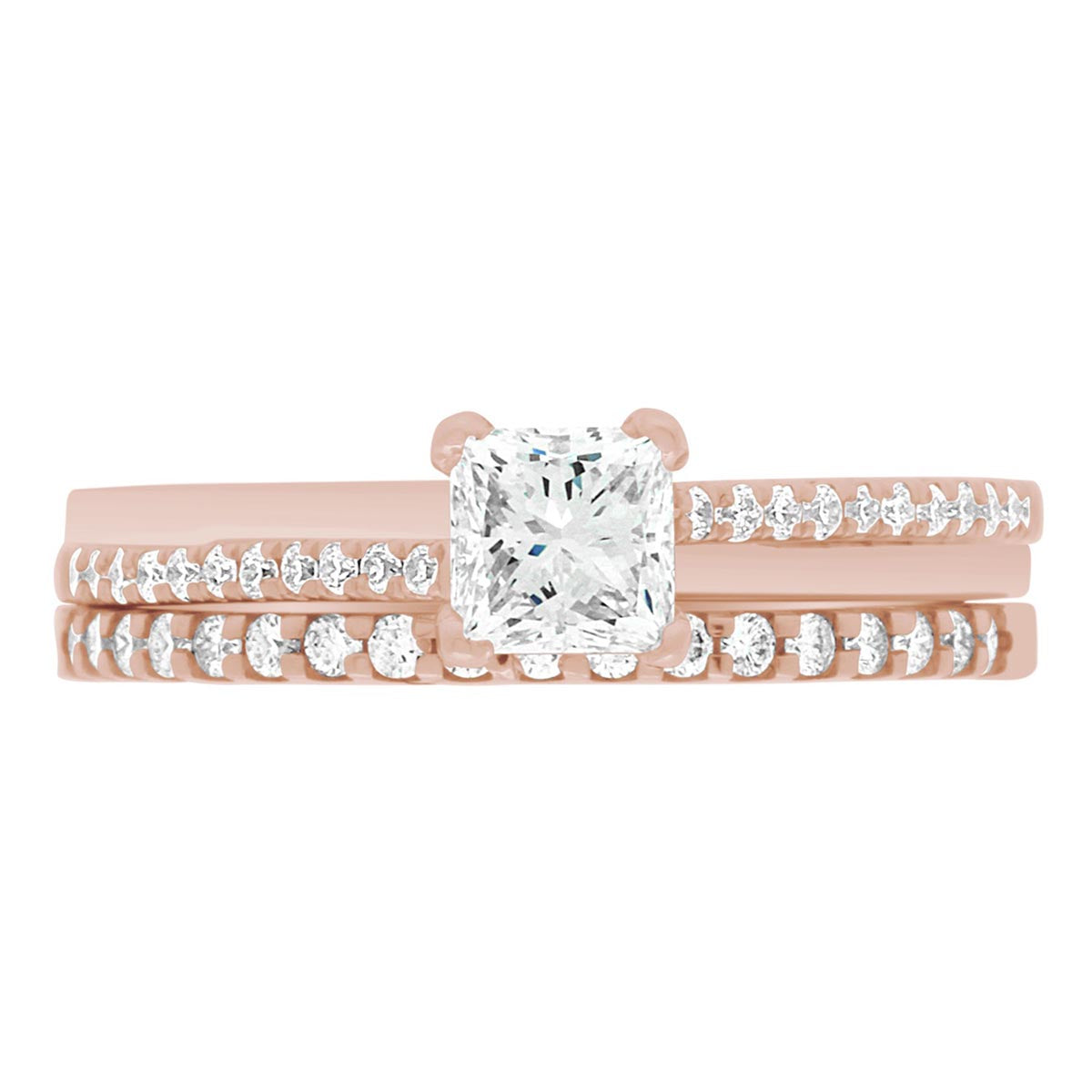 Promise Ring Style made from rose gold pictured with a diamond wedding band