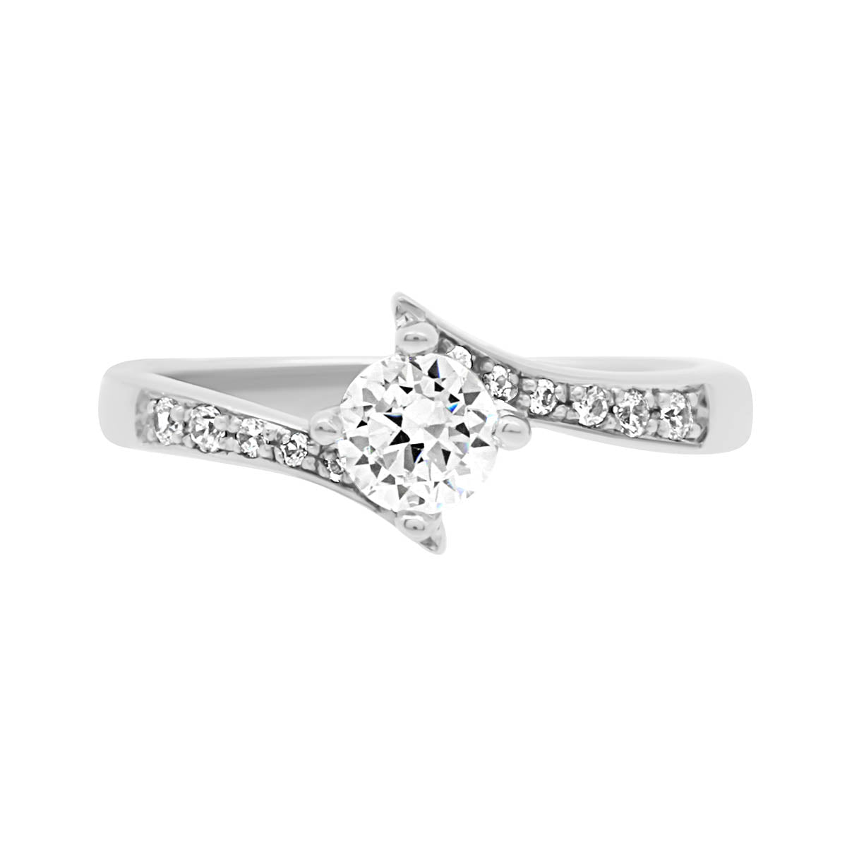 Quirky Diamond Engagement Ring in platinum laying flat