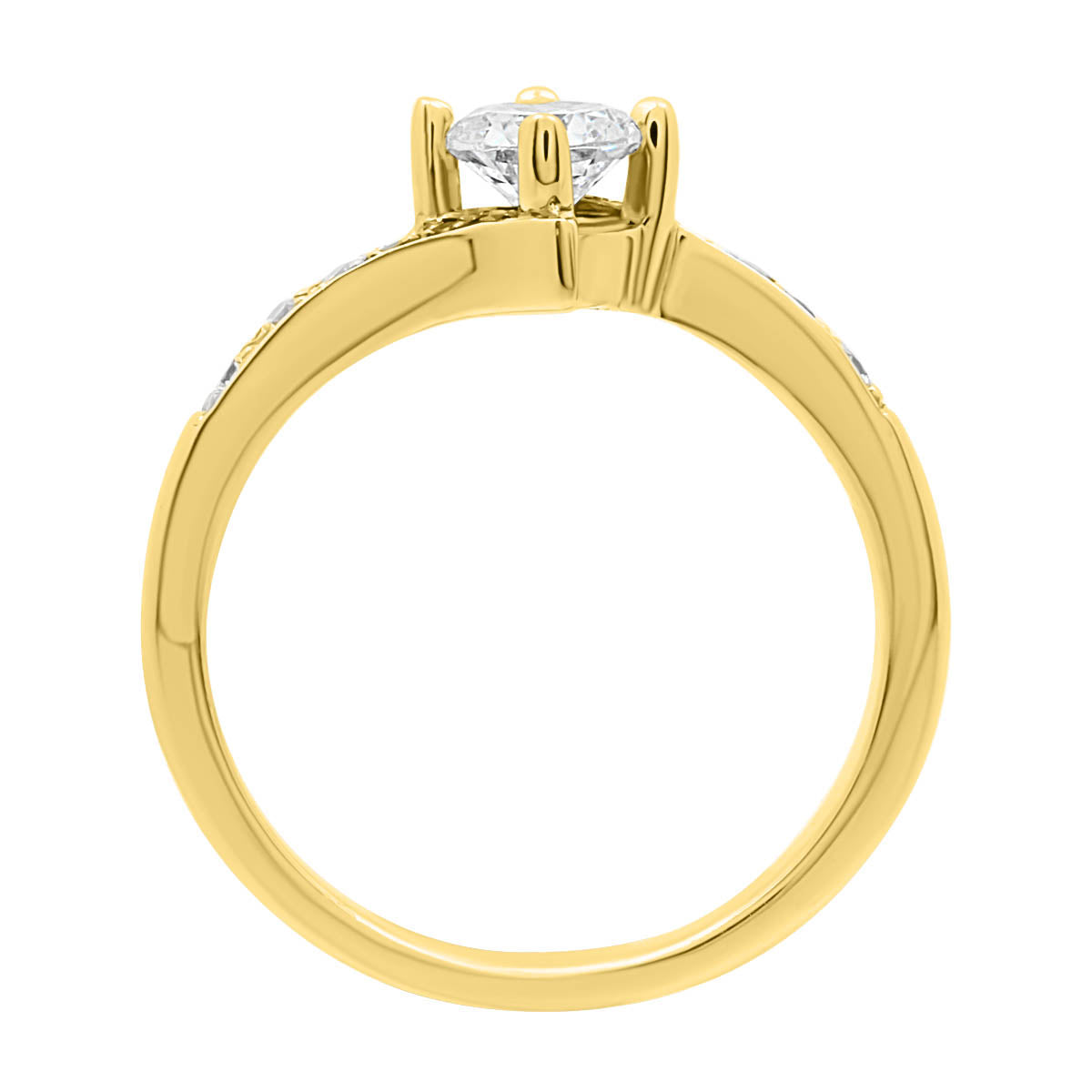Quirky Diamond Engagement Ring in yellow gold and standing upright