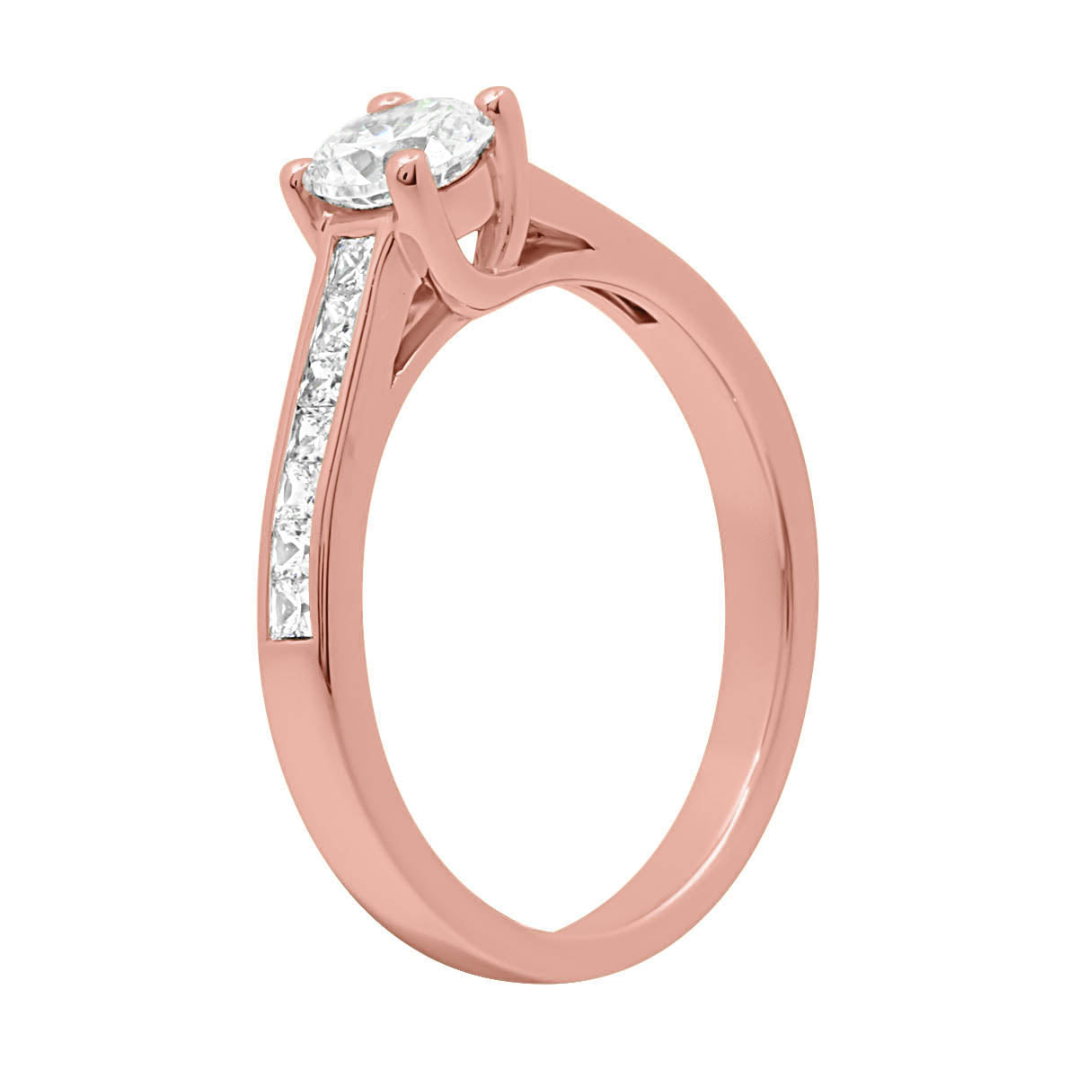 Round Cut Diamond Engagement Ring with Rose Gold Diamond Channel Set Band - 'Avril'