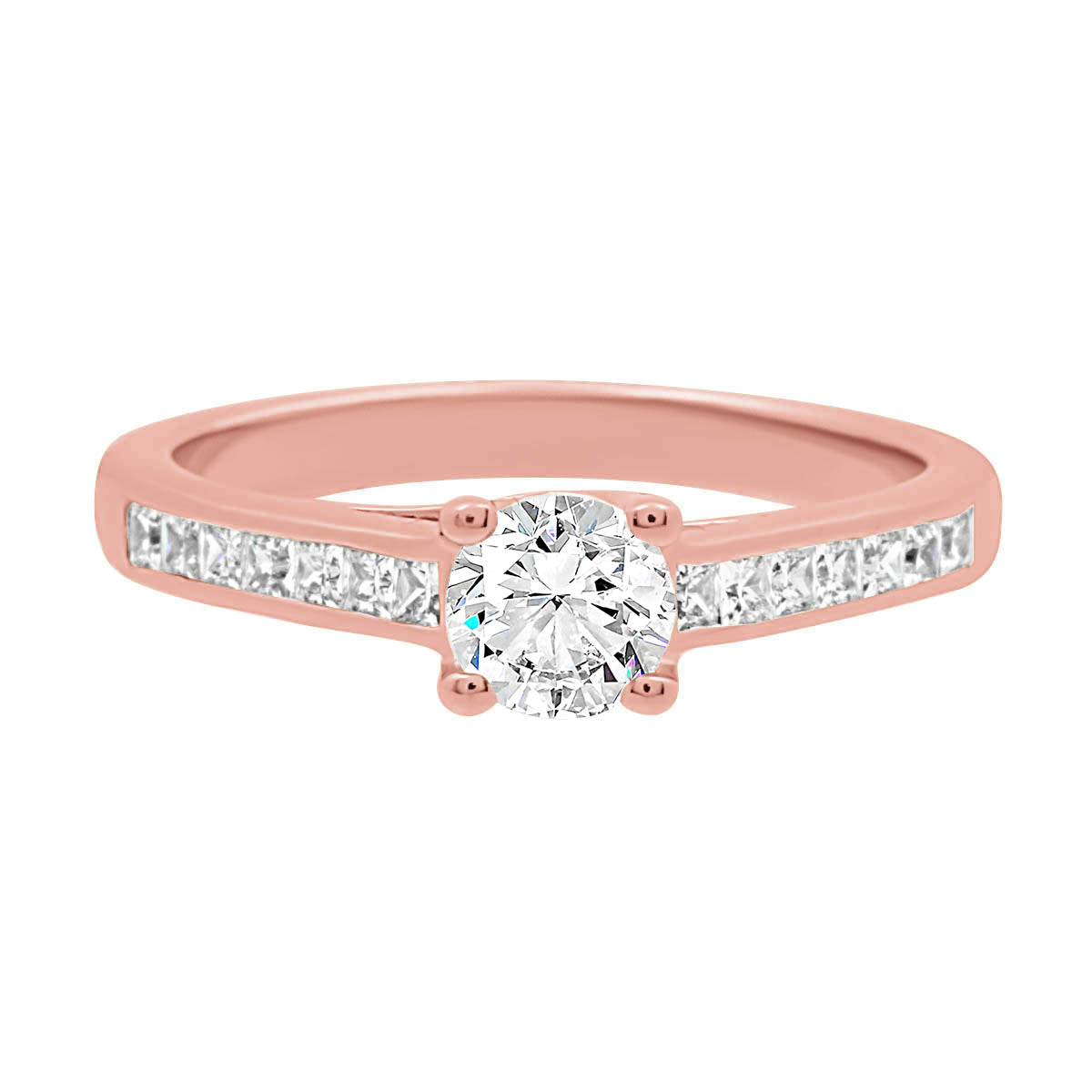 Round Diamond with Channel Set Princess Cut Diamonds in rose gold