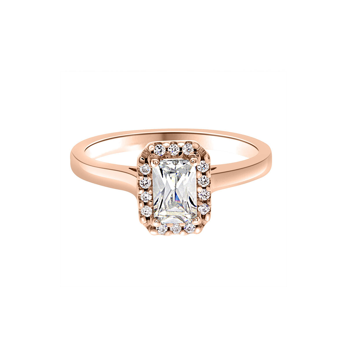 Radiant Cut Halo Diamond Engagement Ring with Rose Gold Set Band - 'Jacqueline'