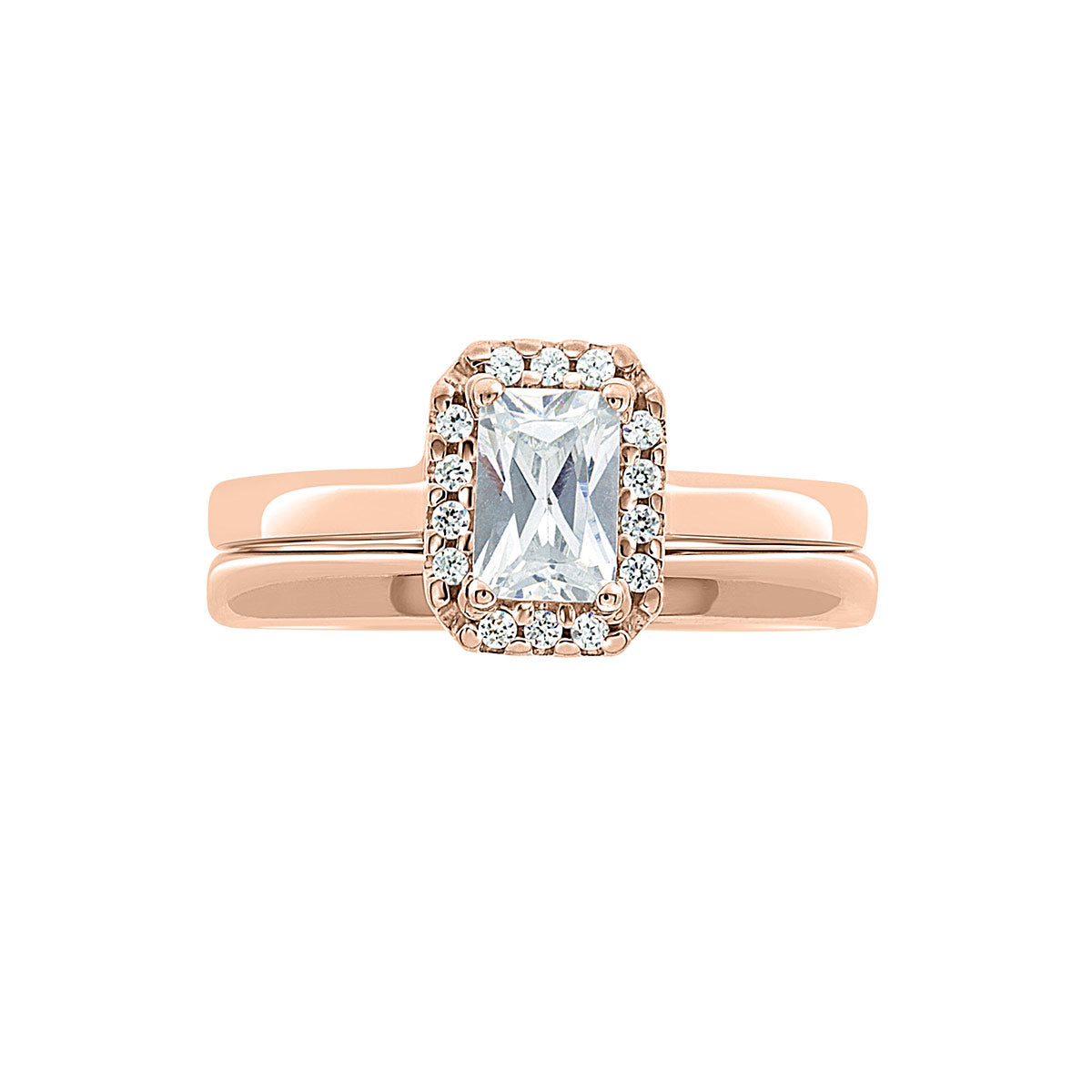 Radiant Cut Halo Diamond Engagement Ring with Rose Gold Set Band - 'Jacqueline'