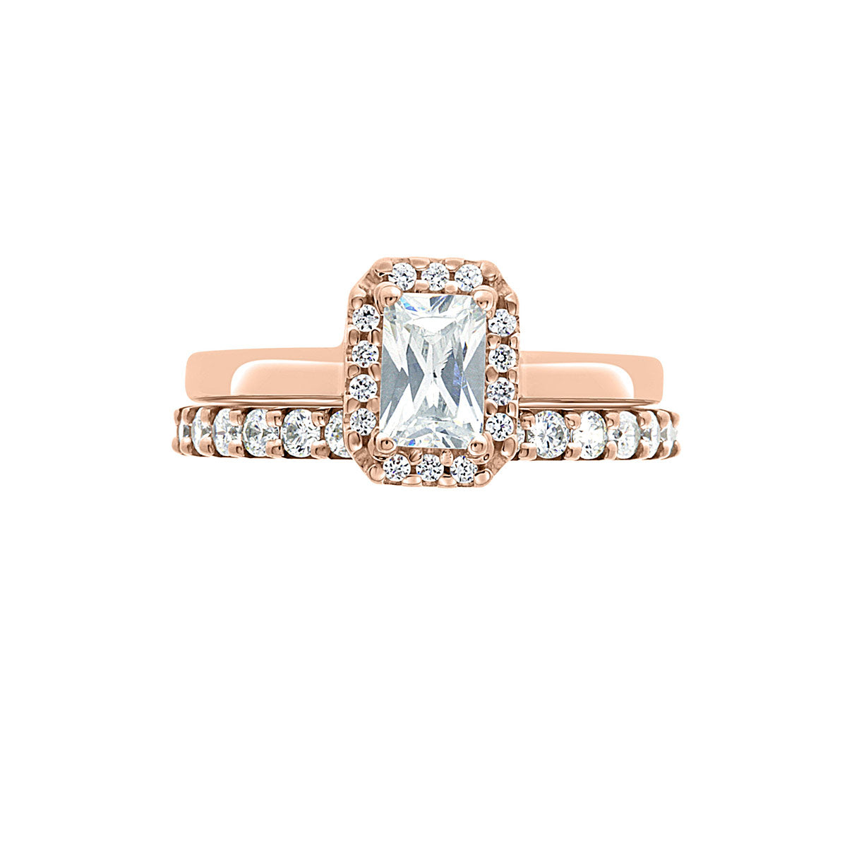 Radiant Cut Halo Diamond Engagement Ring with Rose Gold Set Band - 'Jacqueline'