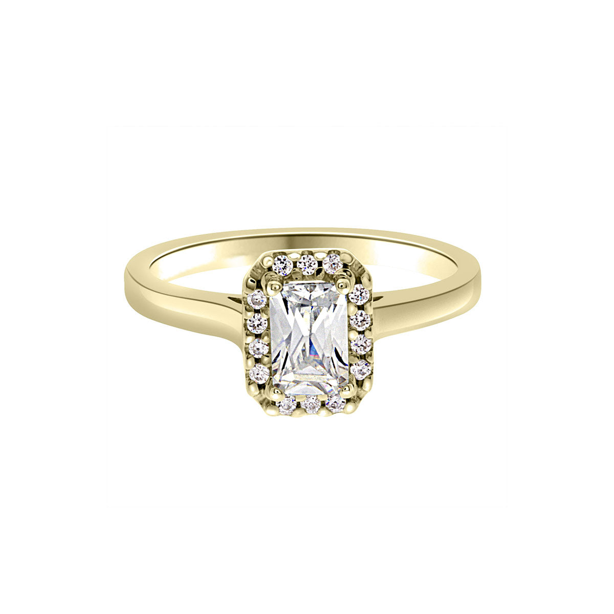 Radiant Cut Halo Diamond Engagement Ring with Yellow Gold Set Band - 'Jacqueline'