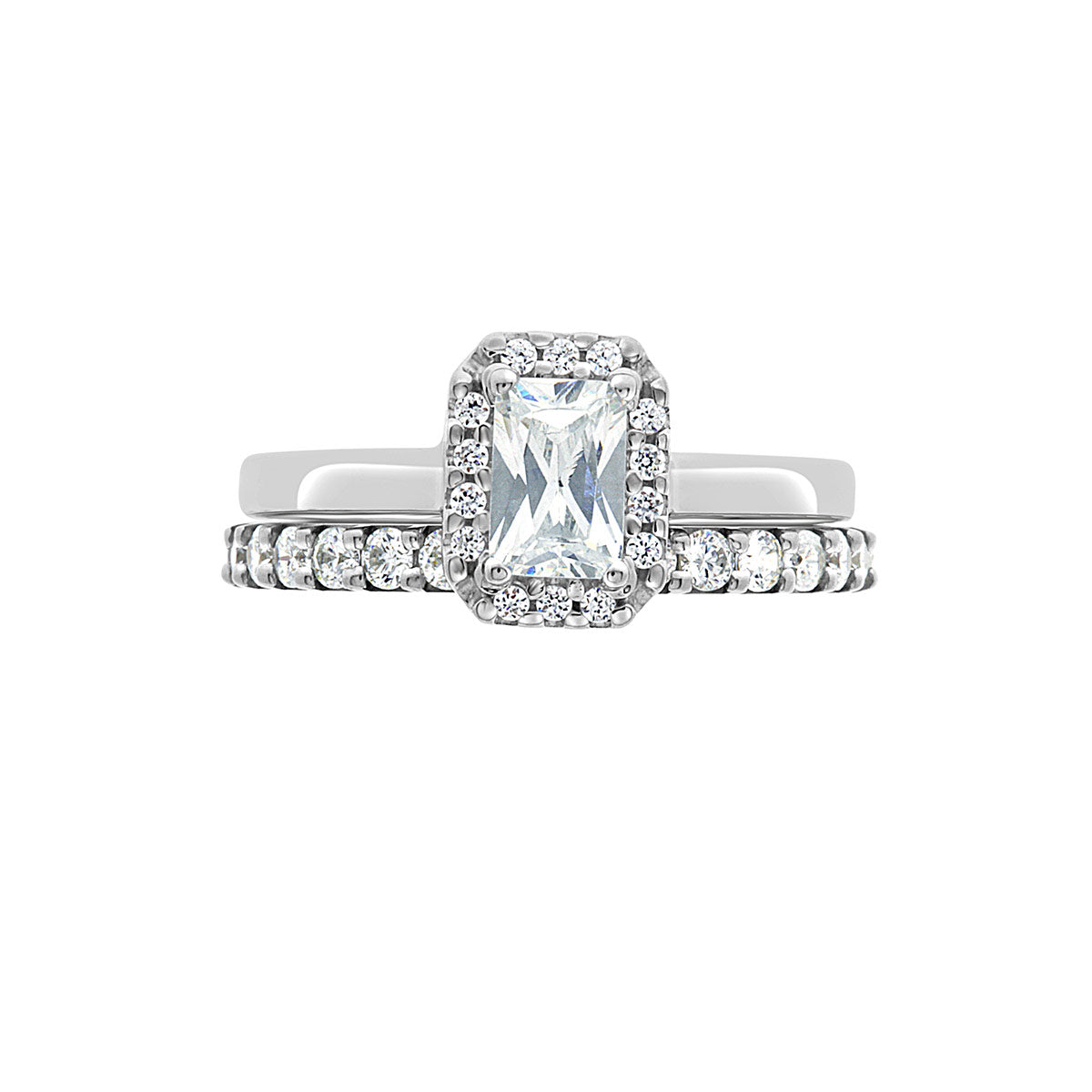 Radiant Cut Halo Diamond Engagement Ring with White Gold Set Band - 'Jacqueline'