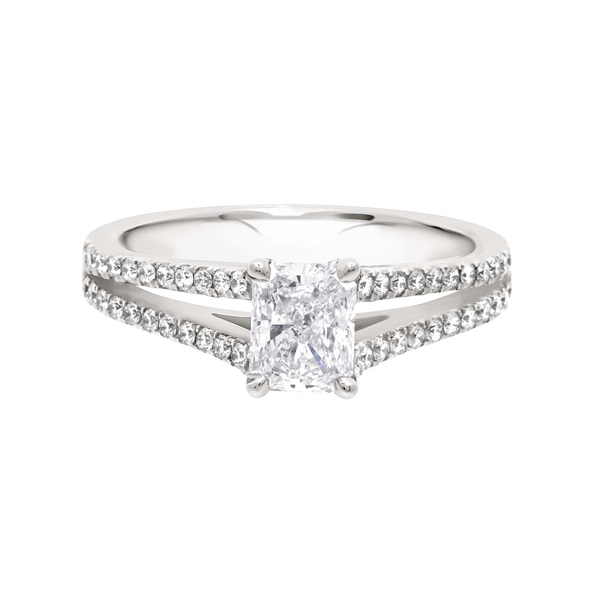 Radiant Cut Diamond Engagement Ring with Platinum Scallop Set Split Band - 'Violet'