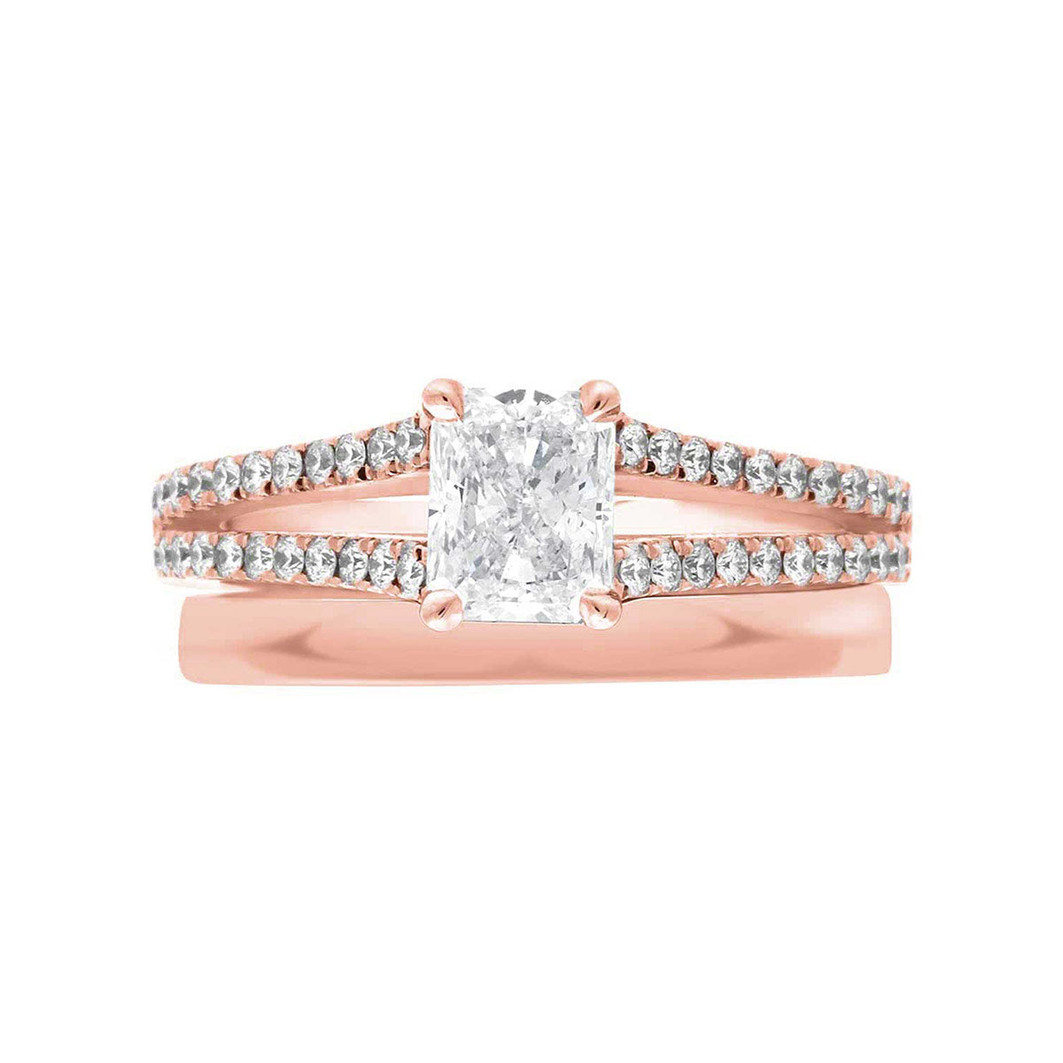 Radiant Cut Diamond Engagement Ring with Rose Gold Scallop Set Split Band - 'Violet'