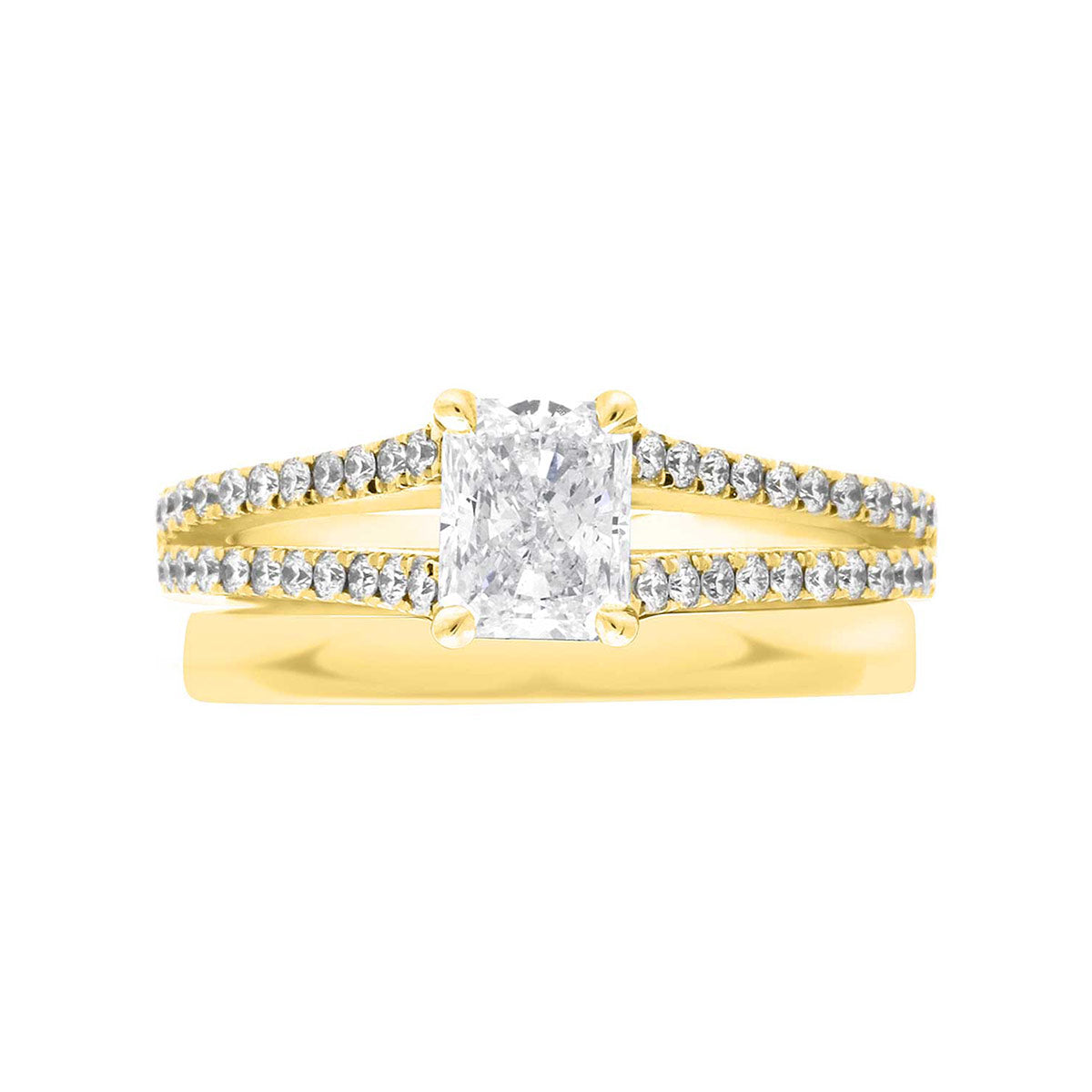 Radiant Cut Diamond Engagement Ring with Yellow Gold Scallop Set Split Band - 'Violet'