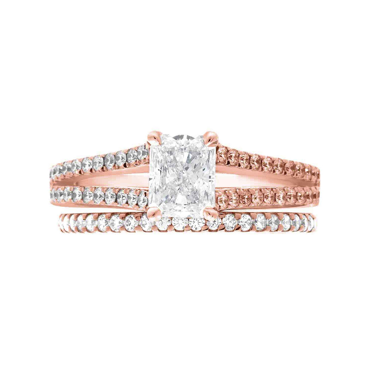 Radiant Cut Diamond Engagement Ring with Rose Gold Scallop Set Split Band - 'Violet'