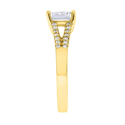 Radiant Cut Diamond Ring in yellow gold end view