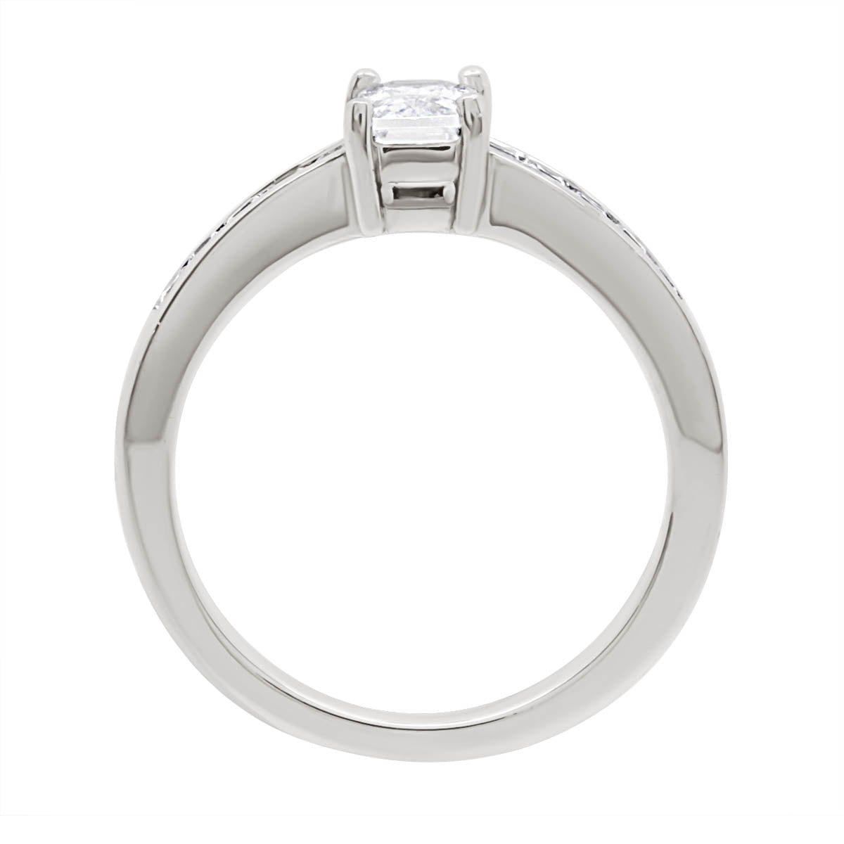 Radiant Cut Engagement Ring IN PLATINUM standing vertical