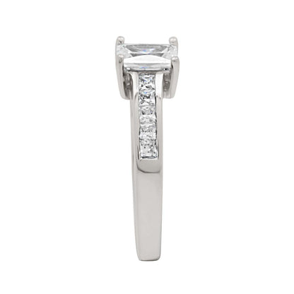 Radiant Cut Engagement Ring IN PLATINUM standing to an end view