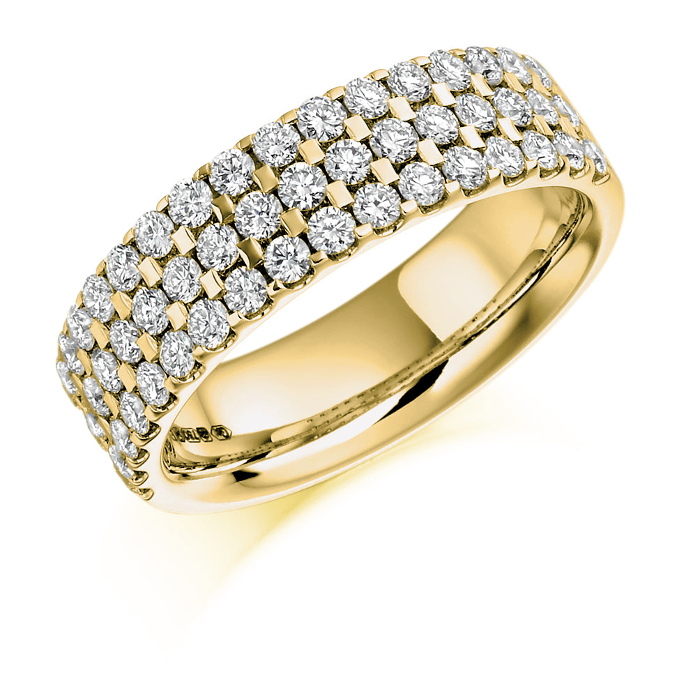 Right Hand Eternity Ring With Scallop Set Diamonds In Yellow Gold