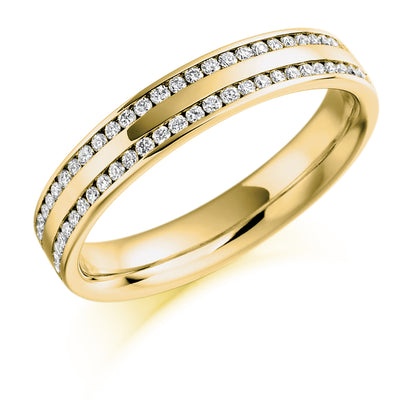 Right Hand Ring With Channel Set Diamonds In Yellow Gold