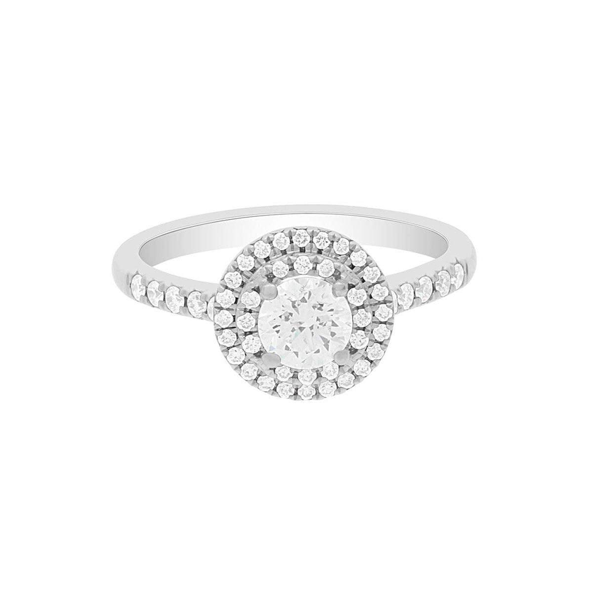 Double Halo Round Cut Diamond Engagement Ring with White Gold Set Band - 'Solace Round'