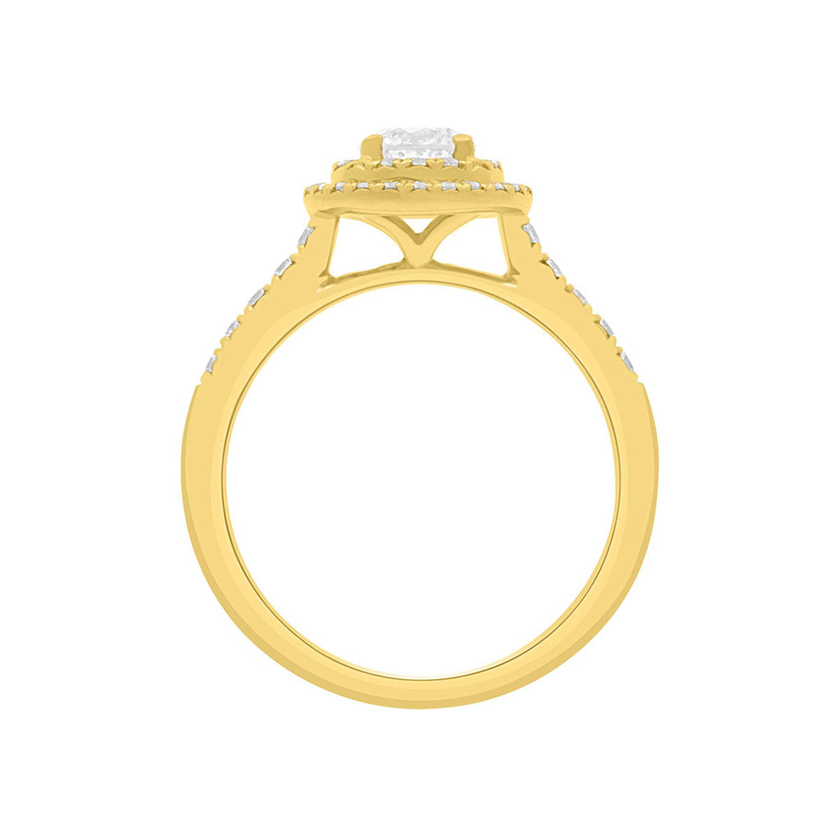 Double Halo Round Cut Diamond Engagement Ring with Yellow Gold Set Band - 'Solace Round'