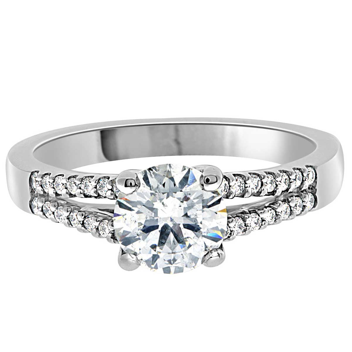 Round Cut Halo Diamond Engagement Ring with Platinum Split Band - 'Olivia'