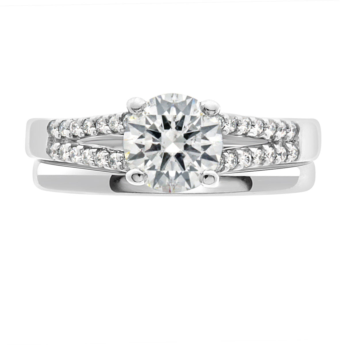 Round Diamond With Split Band made from platinum with a plain wedding ring