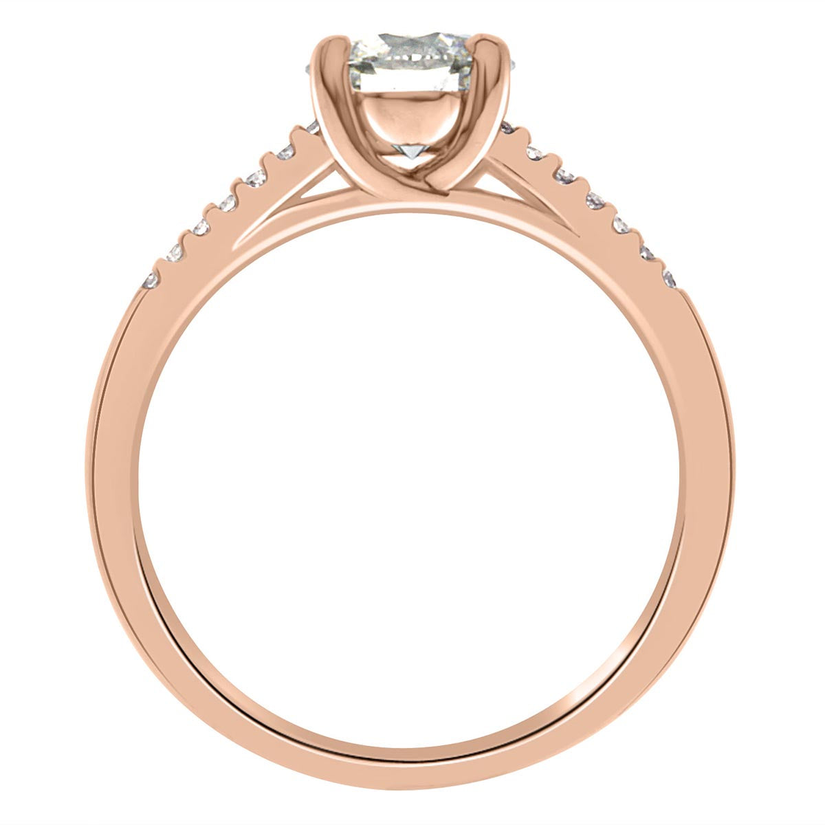 Round Diamond With Split Band made from rose gold standing upright