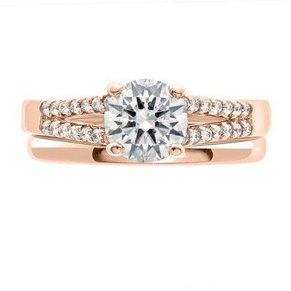 Round Diamond With Split Band made from rose gold with a plain wedding ring