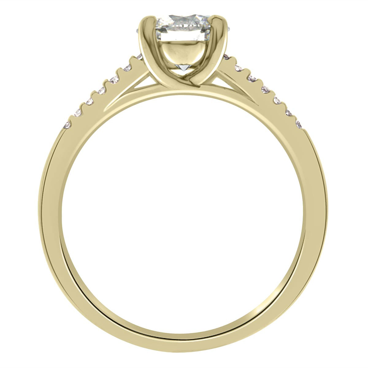 Round Diamond With Split Band made from yellow gold standing upright