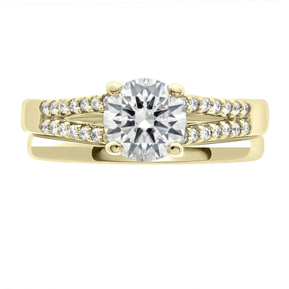 Round Diamond With Split Band made from yellow gold with a plain wedding ring