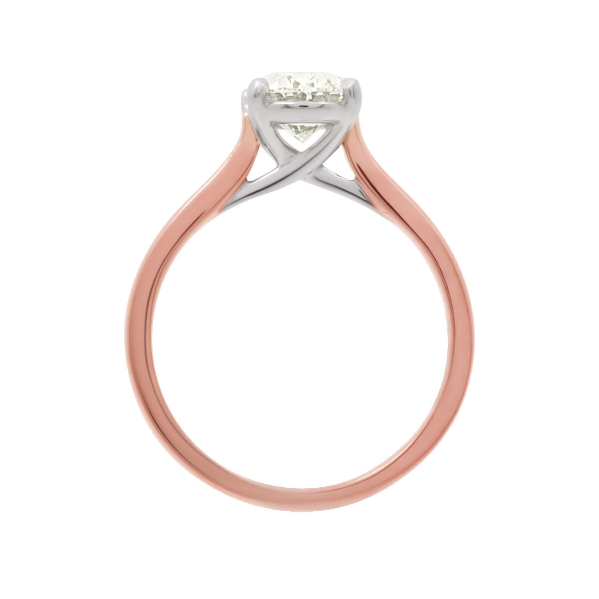 Round Solitaire With Criss Cross Shank in 18kt rose gold with white gold 