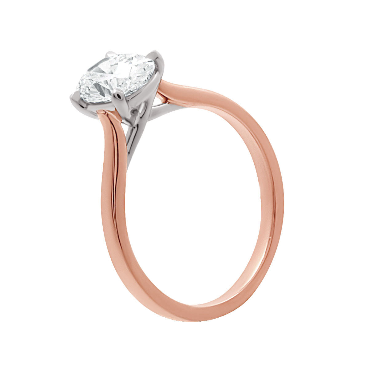 Round Solitaire With Criss Cross Shank in rose gold with a white gold head