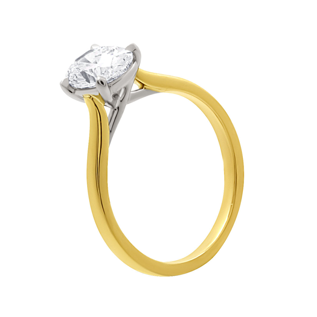 Round Solitaire With Criss Cross Shank in 18kt yellow gold shank with white gold collet