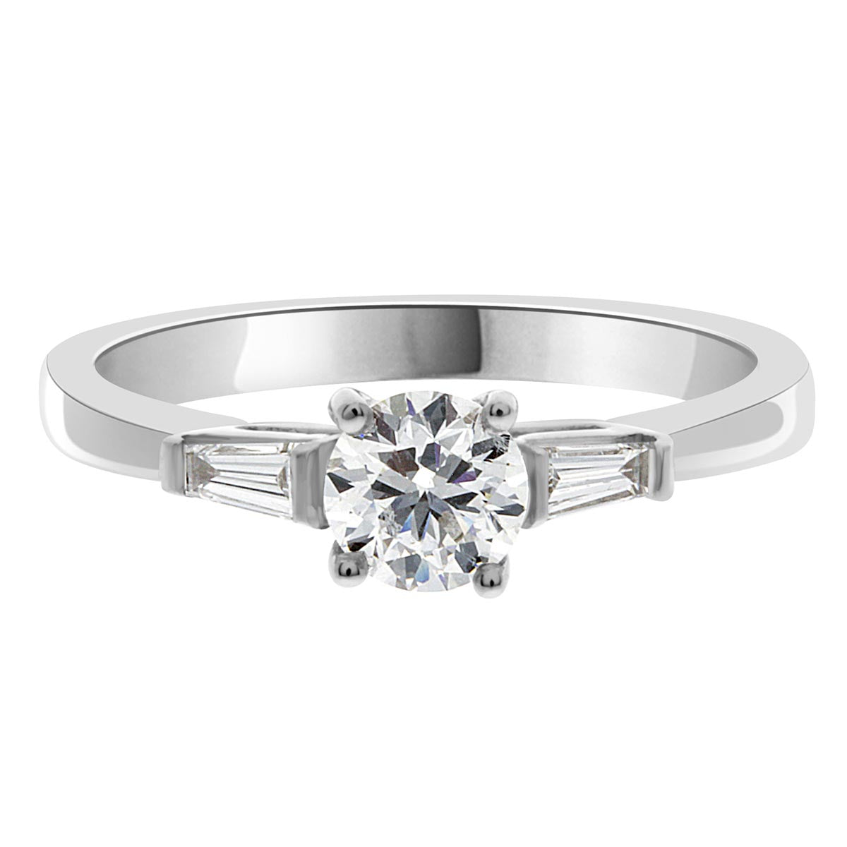 Round Cut Diamond with Tapered Baguettes Engagement Ring with Platinum Set Band - 'Niamh'