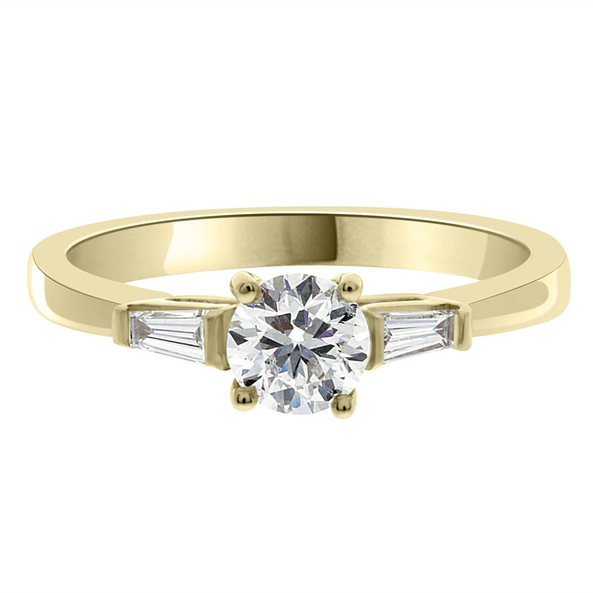 Round Solitaire With Tapered Baguettes made from yellow gold