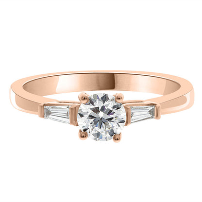 Round Solitaire With Tapered Baguettes made from rose gold